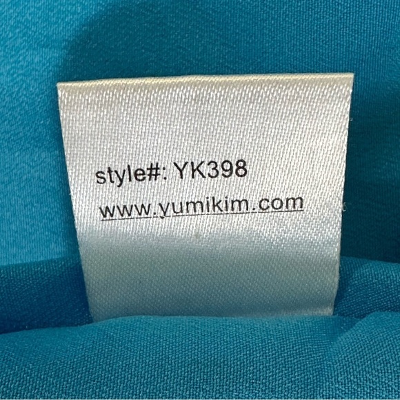 Yumi Kim Floral Dress Blue Turquoise Silk Double Deep V Surplus Neckline - Picture 6 of 6